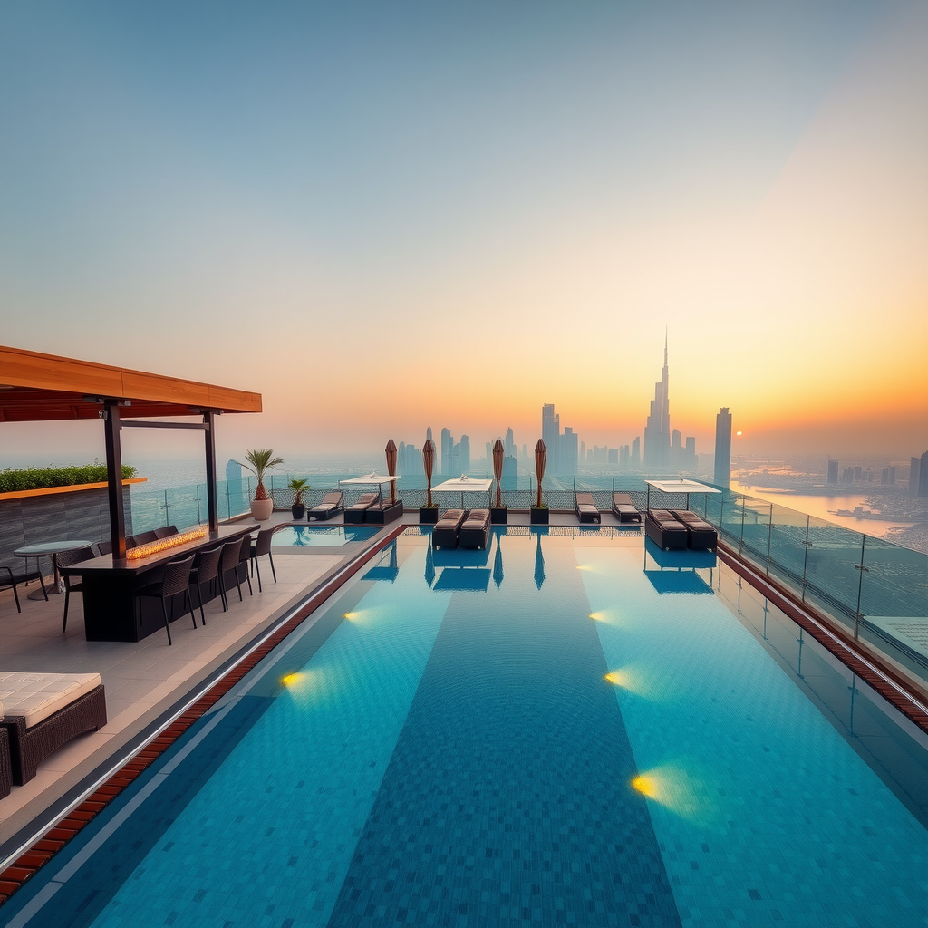 Infinity pool overlooking Dubai skyline